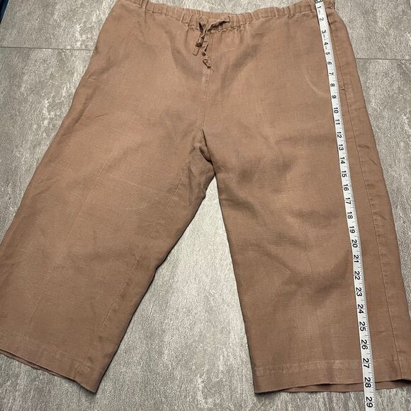 Orvis Sz Small 6 8 100% Linen Wide Leg Cropped Pants Brown Tan Beachy Comfort - Picture 3 of 10